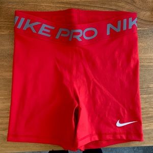 Red High Waisted Nike Pro Spandex Shorts